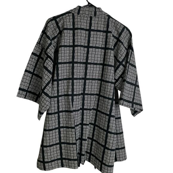 Hiroko Koshino Relaxing Kimono Robe Black White Cotton Tie Printed Japanese - Picture 2 of 11